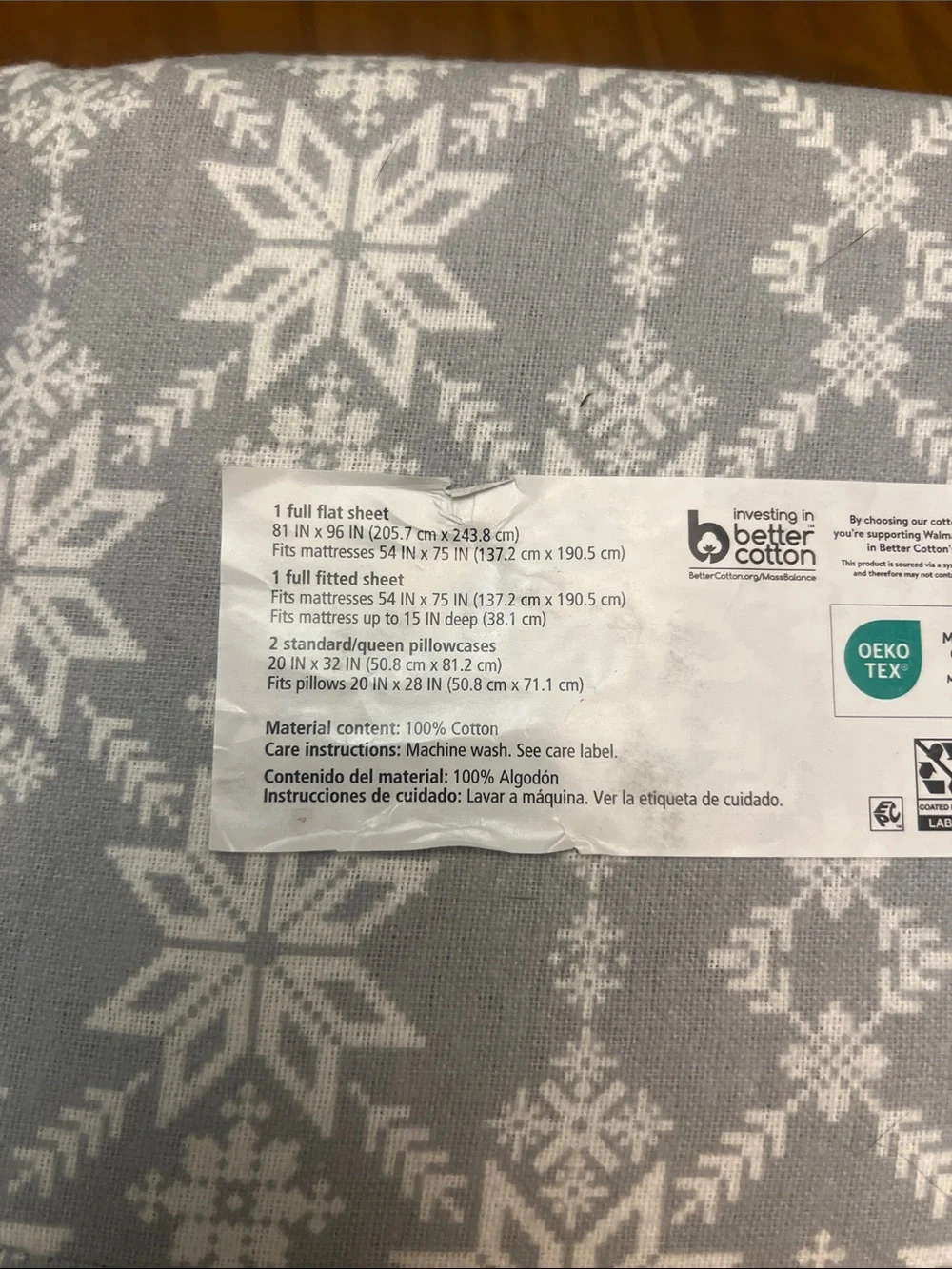 NEW 100% cotton Snowflake holiday FULL size sheet set flat, fitted, 2 pillowcase